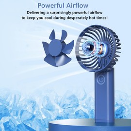 Fioyal Mini Portable Fan, Powerful Handheld Fan Rechargeable with LED Display, Hand/Desk/Neck 3 In 1 Personal Fan with 6 Speed and 180° Foldable, Quiet for Travel Beach Lash Indoor Outdoor(Blue)
