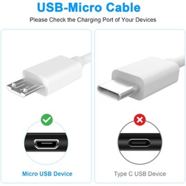 Asobilor Replacement Charger Micro USB Charging Cord Cable for Simple Human Mirror 5“ & 8" Round Sensor Makeup Mirror, Pouch Sensor Mirror Compact (White, 6.6FT)