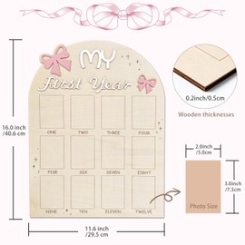 Aukolass Bow One Year of Photo Board, My First Year Photo Photo Board 12 Monthly Milestones Picture Frame for Baby Girl 1st Birthday Decorations (pink) (2" x 3")