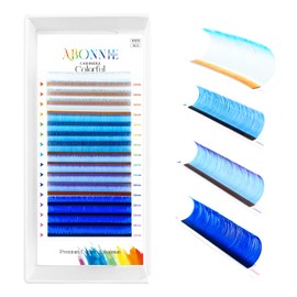 Colored Lash Extensions, 16 Rows Cashmere lash extensions, 0.07 D Curl Lash Extensions, 12mm Classic Lash Extensions, Single Lash Extensions for Professional(0.07-D-Blue Ombret 12mm）