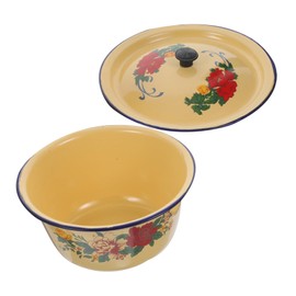 Zerodeko Retro Enamel Bowl Vintage Kitchen Basin Household Enamelware with Beautiful Flower Pattern Multi Purpose Soup Fruit Basin for Home Use for Mixing and Serving