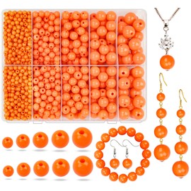 Acrylic Round Beads for Jewelry Making, Candy Color Plastic Craft Bead with Hole 4mm 6mm 8mm 10mm 12mm Loose Spacer Bead for Necklace Bracelet Earrings Ring Choker Wedding Dress Decor (Orange)
