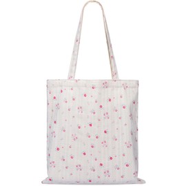 STUOYE Canvas Tote Bag for Women Cute Cotton Tote Bags Floral Travel Beach Bag Reusable Grocery Bags Cloth Shoulder Handbags, 5- Lace Pink Flower, Medium