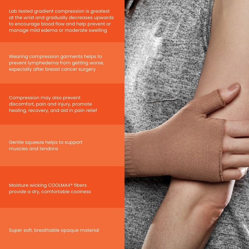 Ease Opaque Lymphedema Gauntlet - Small - Sand - 30-40