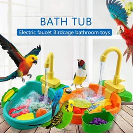 CJHZQYY Automatic Bird Bathtub, Bird Bath Bathtub Budgie Accessories Parrot Bathtub, Bird Cage Bathroom Toy Faucet Bird Cag for Parrot (Blue)