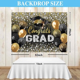 Allenjoy 82" x 59" Black and Gold Graduation Backdrop for Photography Master Congrats Grad Class of 2025 Prom Party Supplies Banner Background
