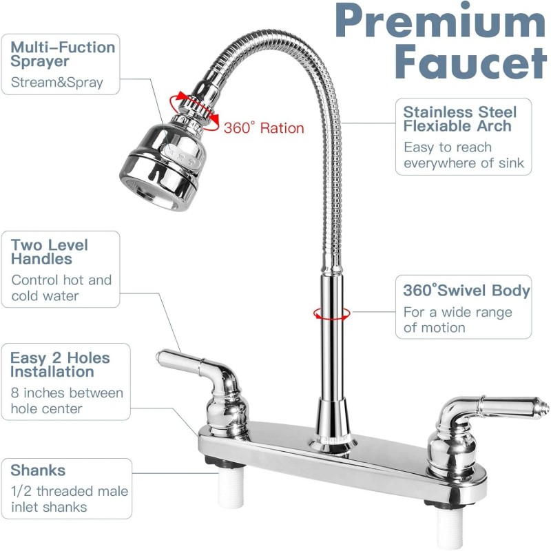 EXCELFU RV Kitchen Faucet,Camper Sink Faucets Replacement with Chrome