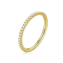 SUGARKITTEN LONDON Sterling Silver Full Eternity 1.5mm Pave Set CZ Crystal Stacking Ring I - U (18K Gold, M)