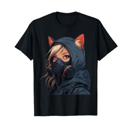 Cute Animegirl Gaming Cat Ears Gas Mask Colour T-Shirt