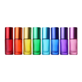 Colorful Empty Matt Frosted Glass Roll On Bottles,5ml Refillable Perfume Essential Oil Glass Roller Bottles Containers With Stainless Steel Roller Balls Perfume Bottle,8pcs