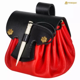Mythrojan Medieval Leather Pouch Bag Cosplay Waist Belt Bag Costume Accessory Red