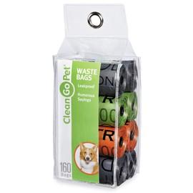 Clean Go Pet Humor Dog Waste Bags, 8 Perforated Rolls of 20 Leakproof Bags per Roll - Assorted Solid Colors and Humorous Prints