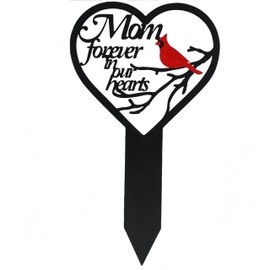 33CM Large Metal Mom Grave Decorations Sign Mum Cemetery Memorial Plaque "Mom forever in our hearts" Remembrance Gifts for Loss of Mom Plaque for Mother Graveside Graveyard Outdoor Heart Shape Decor
