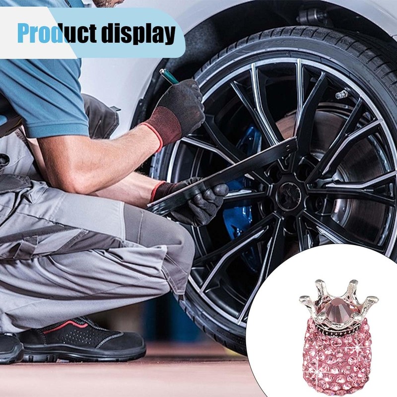 KITUREK 4PCS Crown Car Tire Valve Stem Caps, Crystal Rhinestone,
