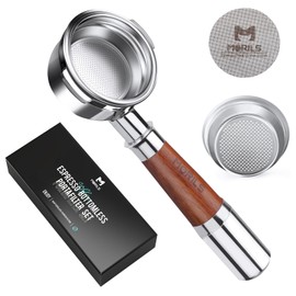 MORILS 58mm Bottomless Portafilter with Double Shot Filter Basket & Premium Walnutwood Handle, Portafilter Compatible with All Breville 58mm Machines, Espresso Accessories(Puck Screen)