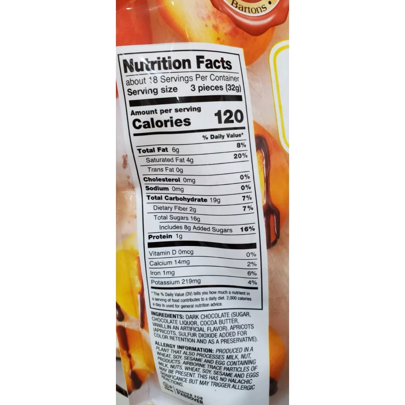 Bartons Barton’s Dark Chocolate Apricots 1 Lb 4 Ounce KOSHER