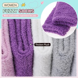 Fuzzy Socks for Women Men Warm Fluffy Winter Cozy Thick Slipper Plush Sleep Comfy Crew Socks Christmas Gifts Stocking Stuffers for Women(Purple/Pink/Grey/White,M)