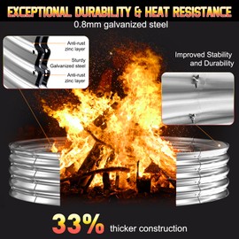 60 Inch Fire Pit Ring 5FT Galvanized Steel, 12" Raised Heavy Duty Wood Burning Fire Pits&Outdoor Fireplace, Heat Resistant Campfire Ring with Spark Guard, for Outdoor Backyard, Patio & Camping Use