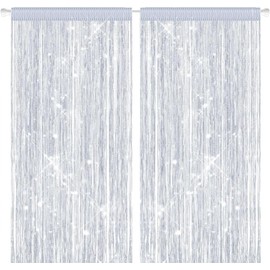 2PCS Beaded Door Curtain 100 x 200cm Door Fly Screen Curtain Fly Screens for Doors Bead Curtains for Doorway Glitter String Tassel Curtains Fringe Panel Tassel Door Beads Curtains to Stop Flies Silver