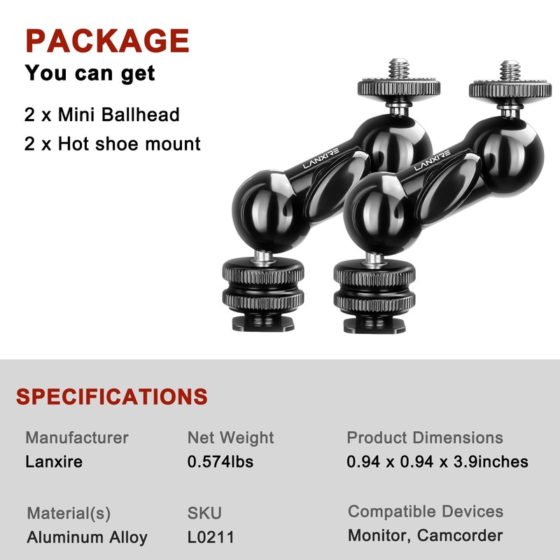 Lanxire Mini Magic Arm Multi-Function Double Ball Head with 1/4"