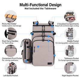 Hanke Backpack Cooler, 40 Cans Soft Leak Proof Picnic Backpack, Portable 2 Insulated Compartments Cooler Backpack Water Resistant for Lunch Beach Travel Camping Picnic Hiking,Grey