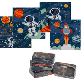 KAMACA Set of 4 Magic Towel Cotton Magic Towel for Children Magic Towel Party Bag Gift Idea Children's Birthday Gift Travel (Set of 4 Space - Astronaut)