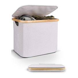 Easyday Laundry Hamper with Lid - Clothes Hamper with Removable Laundry Bag and Bamboo Handles, Foldable Laundry basket for Laundry Room, Bathroom, Bedroom (Light Gray, 40L)