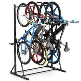 NouraVita Freestanding Bike Storage Rack Vertical Bike Rack Indoor Garage Floor Stand Heavy Duty Bike Organizer Garage Bicycle Organizer Holds Up to 5 Bikes