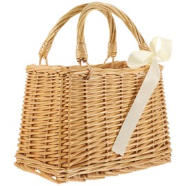 DEARMAMY Woven Flower Basket Woven Tote Small Hobo Purses for Women Wooden Crochet Hooks Tote Storage Basket Willow Hand Woven Basket Rattan Vintage Purse Fruit Storage Basket Woven Bag Toy