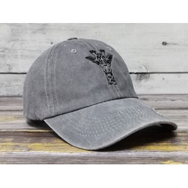 Shenbors Giraffe Baseball Cap for Men Women, Embroidery Soft Cotton Dad Hat, Washed Grey Wild Animals Snapback Trucker Hat