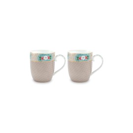 Pip Studio Set of 2 Small Cups Blushing Birds Khaki 145 ml