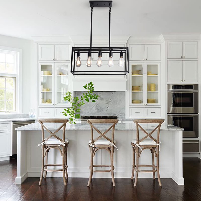 Lanhall 5-Light Kitchen Light Fixtures Black Farmhouse Chandelier Rectangular Dining