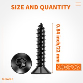 100 PCS #6 x 7/8" Flat Head Torx/Star Wood Screws, 18-8 (A2) Stainless Steel, Full Threaded & Black Coated for Durability, T15 Drive Bit Included, No.6 X 7/8" Multipurpose Screw by TPOHH