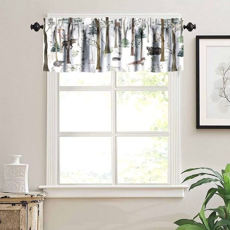 Rustic Forest Valance Curtain, Vintage Lodge Cabin Country Hunting Wild