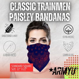 ARMYU Classic Trainmen Paisley Bandanas, Military Army Head Scarf Do-rag Cotton Bandanna (Charcoal Grey - 22")