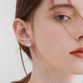 Moonstone Earrings for Women Girls 925 Sterling Silver Koala/Cat/Owl/Cow/Bat/Pig Stud Earrings Animal Gift Moonstone Jewellery, Sterling Silver, Moonstone