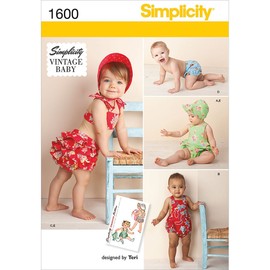 Simplicity 1600 Vintage Baby Romper Sewing Patterns, Sizes XXS-L