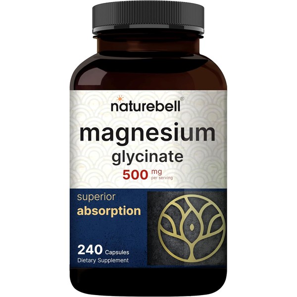 Magnesium Glycinate Capsules 500mg | 240 Count, 100% Chelated &