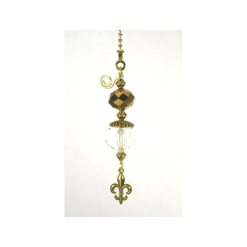 Trace Ellements Brass Fleur de Lis and Crystal Clear Faceted