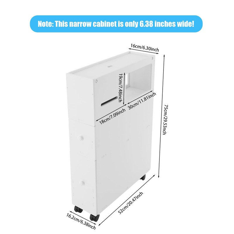 ILWorkTLs Narrow Bathroom Cabinet with Drawer,Slim Storage Cabinet, Toilet Side
