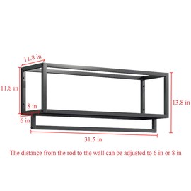 MDEPYCO Creative Square Display Garment Racks in Boutique Clothing Stores, Wall-Mounted Hanging Clothes Shelf in Home, Towel Racks for Bathroom Storage Shelves (Black, 31.5" L)