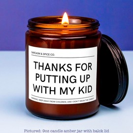 Gift for Teacher Day from Student Teacher Appreciation Gift Candle Best Educator Thank Your Present Thanks for Putting Up With My Kid - Size: 9oz. Amber Jar with Black Lid, Fragrance: Cinnamon Vanila