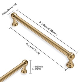 ZAUYX 2 Pack 6 Inch Hole Center Brushed Brass Cabinet pulls Solid Heavy Duty Drawer Handles Dresser Handles Cabinet Handles Bathroom Cabinet Handles