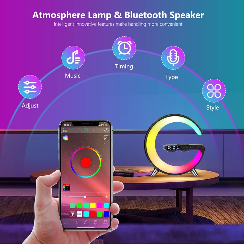 Atmosphere Lamp with Wireless Charger, Intelligent LED Table Lamp, Bluetooth