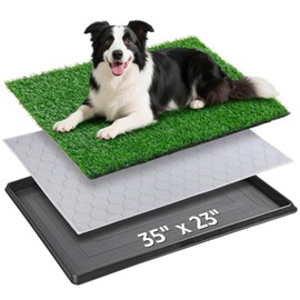 Portable Dog Grass Pad with Tray 35''x23'', Dog Litter Box with Artificial Grass Patch & Washable Reusable Pee Pad for Puppy PottyTraining, Pet Loo Indoor Outdoor Use for Balcony Patio Apartment