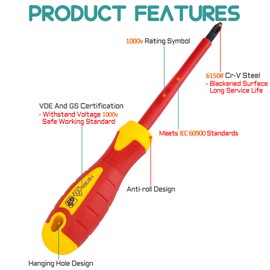 7 Piece Insulated Screwdriver Set R'deer Industrial Level 1000v Cr-V Magnetic Slotted Phillips Electrician Tool Kit