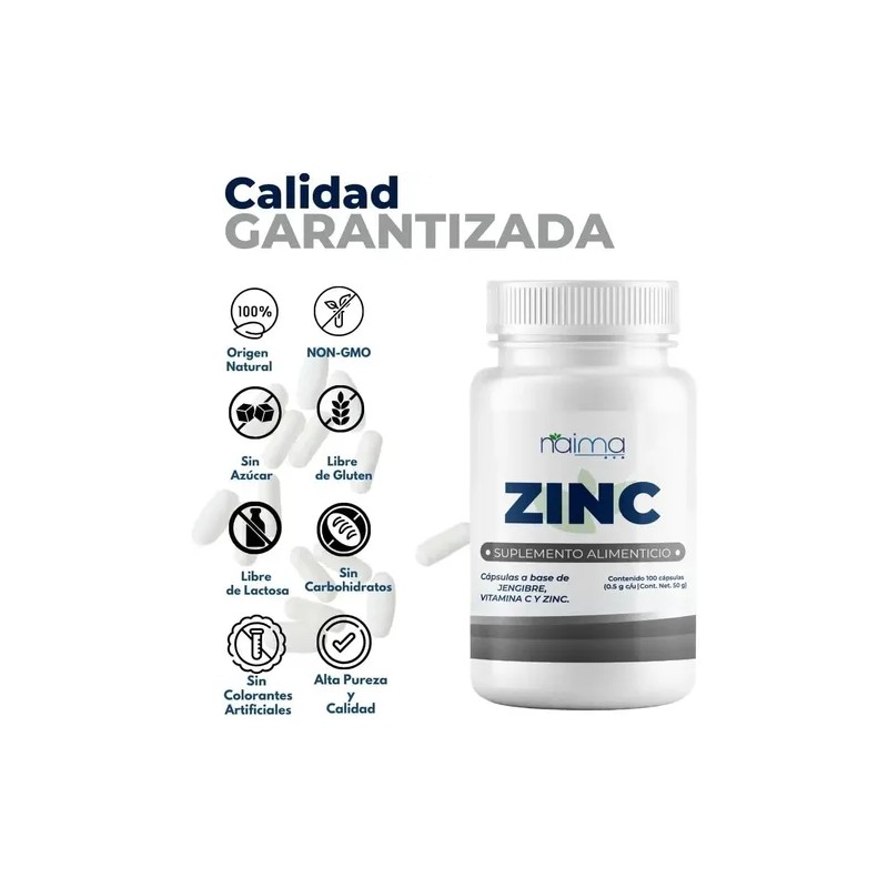 Naíma Zinc 500mg C/ Vitamina C y Jengibre 100 Cápsulas