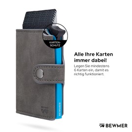 BEWMER v2 Shielded Slim Wallet with Coin Compartment for Men & Women, Card Holder, RFID Protection & Anti-Cloning, Wallet for Notes, Coins & 9 Credit Cards, Dark Grey and Blue