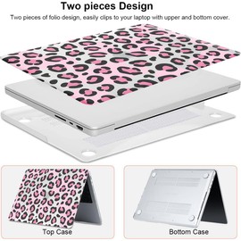 Leopard Case for MacBook Air 13 inch 2025 M4, 2024-2022 M3 M2 A3240 A3113 A2681, Cute Cheetah Animal Print Plastic Hard Shell & Keyboard Cover for MacBook Air 13.6 inch, Clear Black Pink Leopard Print