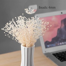SHAOQINLIN 50pcs 4mm Pearls String Beaded Bouquet Spray Sticks for Bridal Beaded Wedding Party Table Decorations (Ivory)